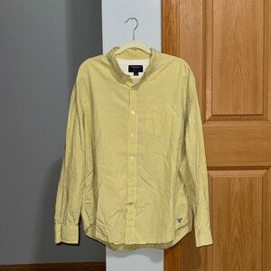 American Eagle Athletic Fit Yellow and Blue Striped Button Down Shirt Size XL